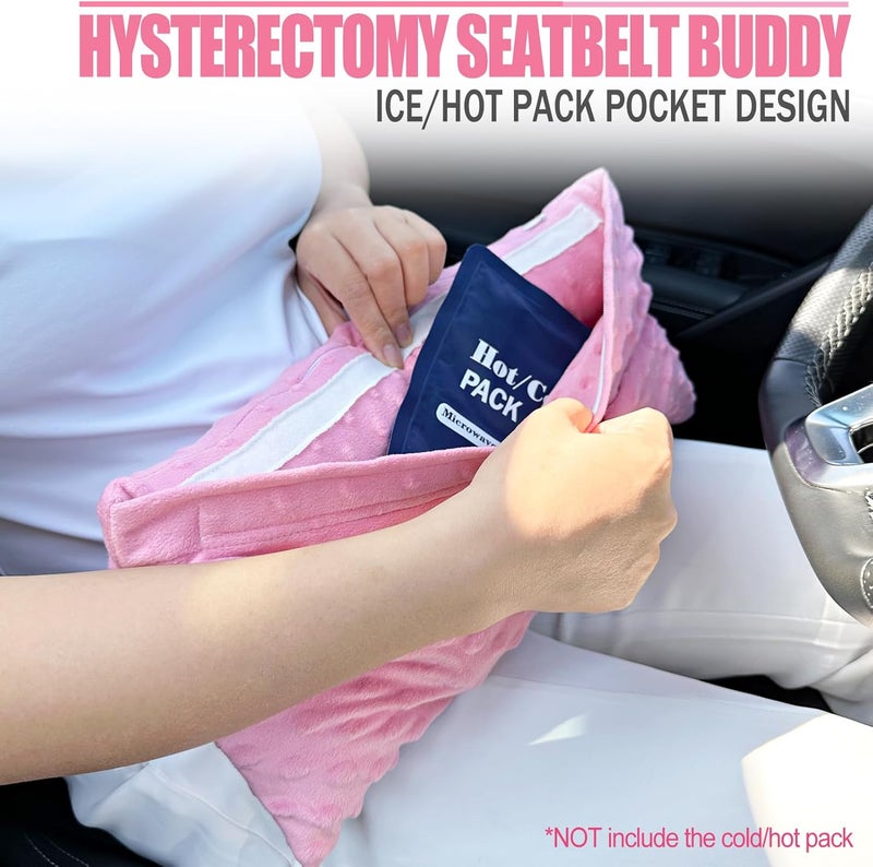 HapiPoppy Hysterectomy Seatbelt Pillow Hysterectomy Recovery Must Haves Post Surgery Abdominal Pillows with Ice/Hot Pocket for Tummy Tuck C-Section Recovery Gifts Minky Dot Coral - Image 2